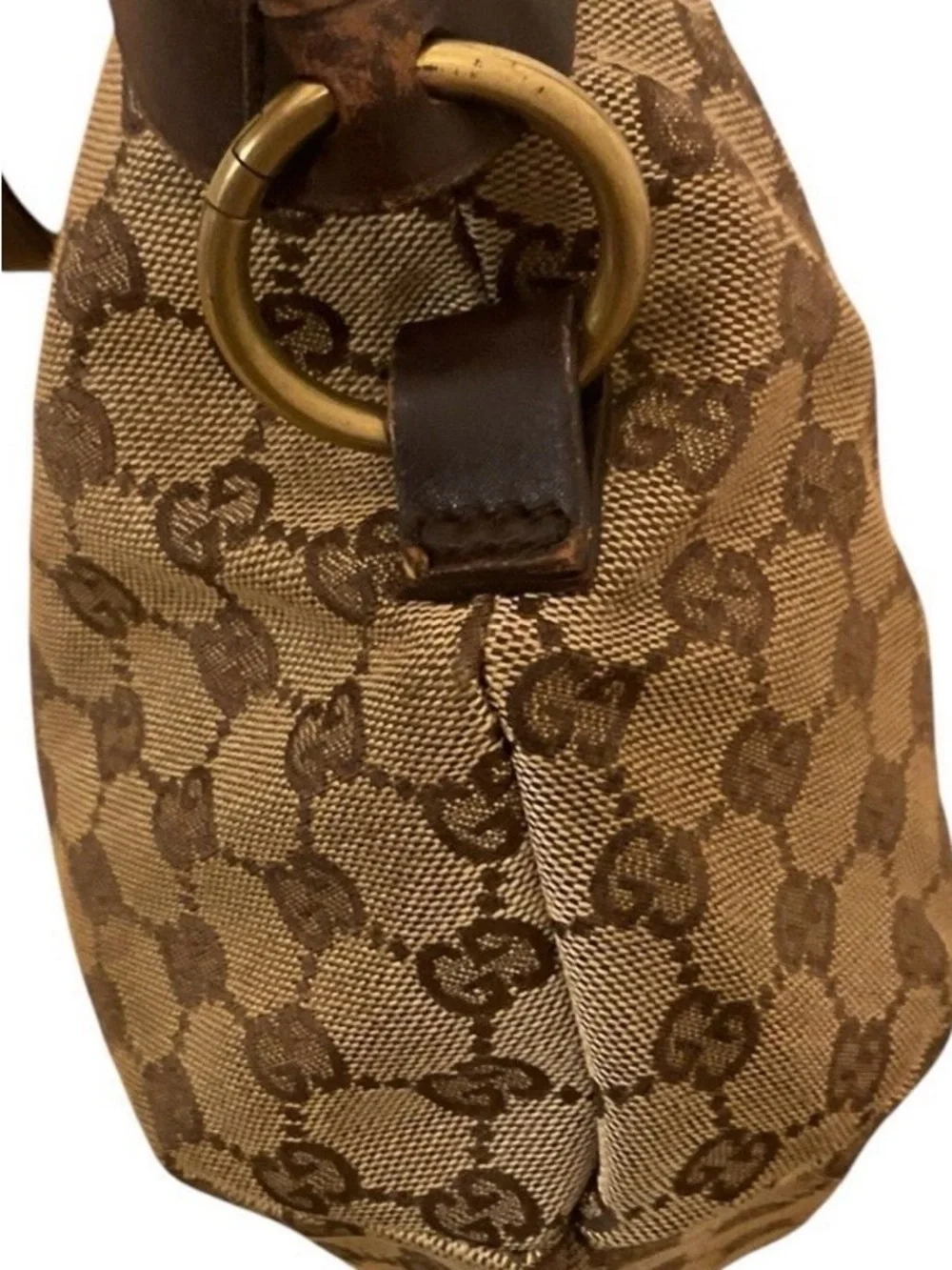 Rare & Authentic Vintage Gucci Beige Brown GG Canvas Crescent Hobo Bag